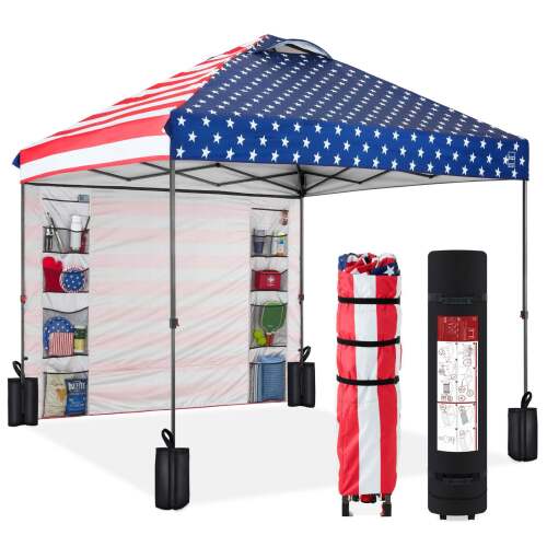 One-Person Setup Instant Pop Up Canopy w/ Side Wall, Carrying Case - 10x10ft - Lot 8076