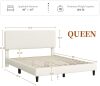 Bed Frames with Adjustable Headboard, Chenille Fabric Upholstered Headboard/Platform Bed, Queen Size Bed Frame No Box Spring Needed/Wood Slats Support/Easy Assembly - Thumbnail 1