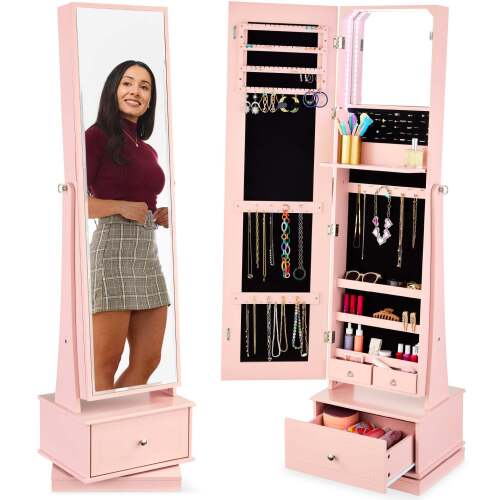 360 Swivel Mirrored Jewelry Cabinet Armoire w/ LED Lights, Mirror - Lot 8137