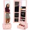 360 Swivel Mirrored Jewelry Cabinet Armoire w/ LED Lights, Mirror - Thumbnail 1