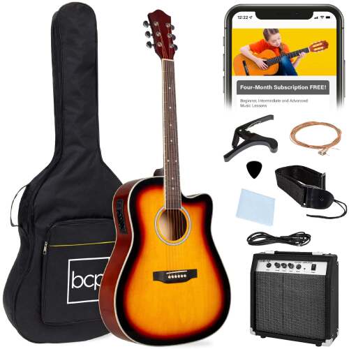 Beginner Acoustic Electric Cutaway Guitar Set w/ Gig Bag, Strap - 41in - Lot 8102