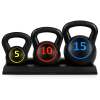 3-Piece Kettlebell Exercise Fitness Weight Set w/ Storage Rack - Thumbnail 1