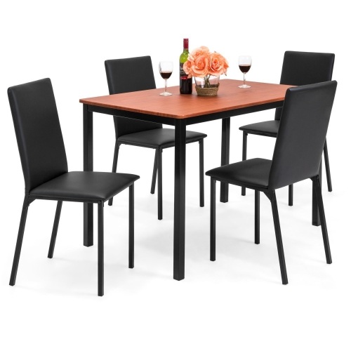 5-Piece Rectangle Dining Table Home Furniture Set w/ 4 Faux Leather Chairs - Lot 111