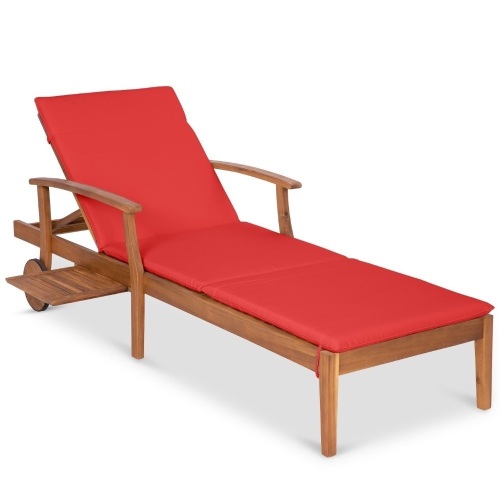Adjustable Acacia Wood Chaise Lounge Chair w/ Side Table, Wheels - 79x30in - Lot 180