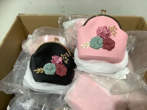 Lot of (9) Pink and (7) Black Handbags with Flower Accents - Lot 181