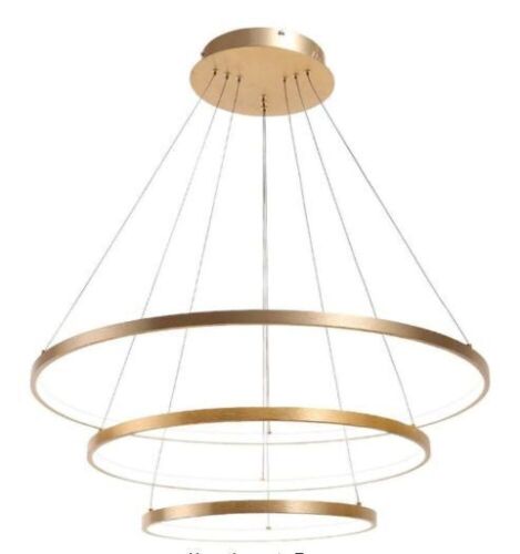 Modern 50-Watt 3-Light Tiered Integrated LED Brush Gold Rings Chandelier - Lot 267