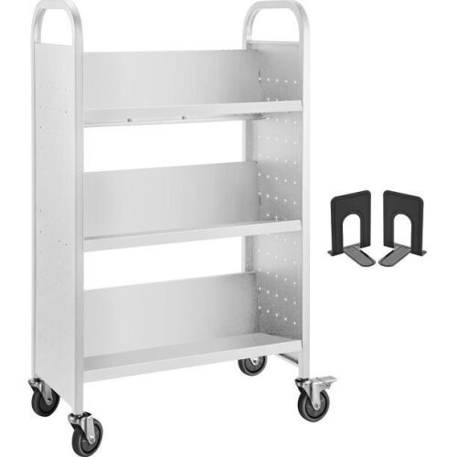 VEVOR Single Sided V-Shaped Rolling Book Cart with 4 Inch Lockable Wheels - Lot 446