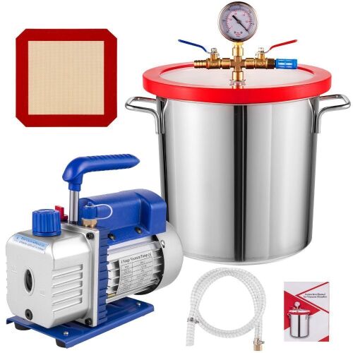 VEVOR 3 Gallon Single Stage Vacuum Pump with Chamber Stainless Steel Degassing Chamber Kit - Lot 505