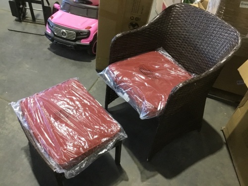 Outdoor Wicker Bistro Set, Chair and Ottoman - Lot 522