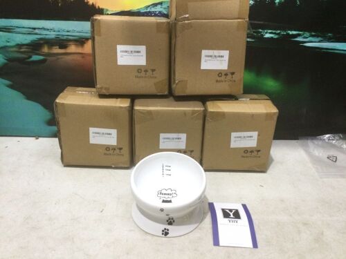 Lot of (5) Ceramic Raised Cat Food Bowls  - Lot 568
