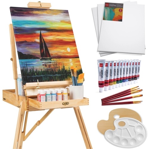 Portable Wooden French Easel w/ 33pc Beginners Kit - Lot 572