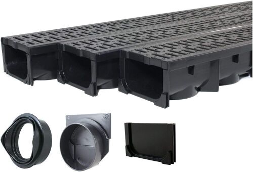 Drainage Trench Channel Drain With Grate, 3 Pack, 117" Total Length - Lot 609
