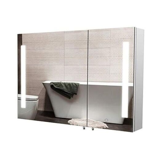 Homfa LED Lighted Bathroom Mirror Cabinet with Illuminated Double Doors and Storage Shelves, 30" x 26"  - Lot 762
