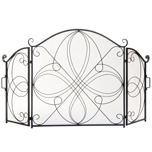 3-Panel Wrought Iron Metal Fireplace Screen Cover w/ Scroll Design - 55x33in - Lot 845
