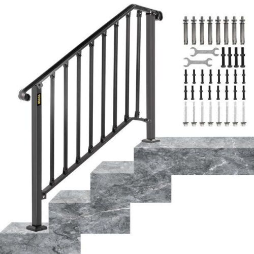 VEVOR Matte Black Wrought Iron Stair Handrail, Fits 3 or 4 Steps  - Lot 873