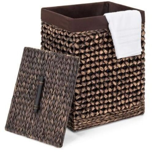 Water Hyacinth Woven Laundry Hamper Basket w/ Removable Liner, Lid - Lot 919