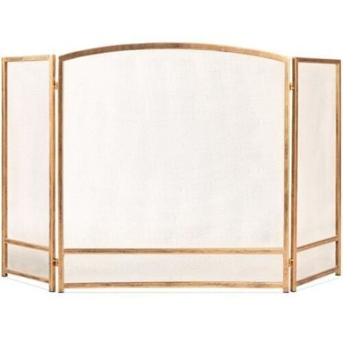 3-Panel Simple Steel Mesh Fireplace Screen w/ Rustic Worn Finish - 47x29in - Lot 931