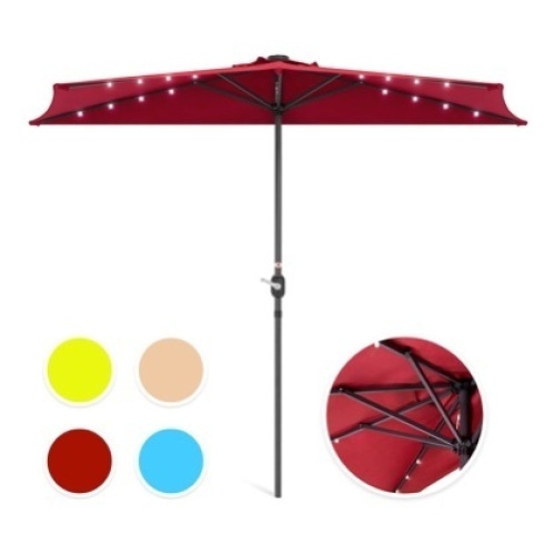 8.5ft Solar LED Half Patio Umbrella w/Crank - Lot 948