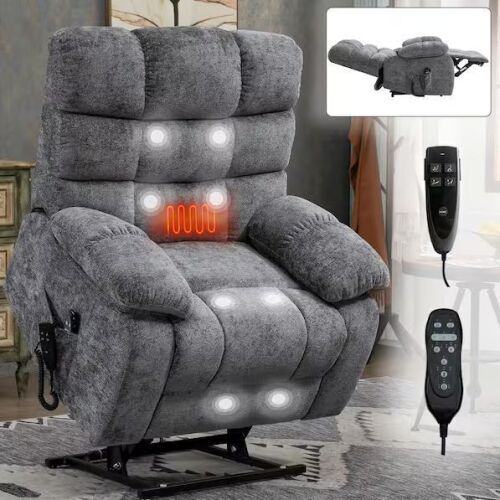 Boyel Living Gray Chenille Fabric Power Recliner Chair Electric Lift Recliner Chairs with Storage Pocket - Lot 7JF