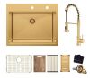Glacier Bay 33 in. Drop In Single Bowl 18-Gauge Gold Stainless Steel Workstation Kitchen Sink with Spring Neck Faucet - Thumbnail 1