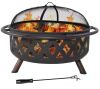 Sunnydaze Black Cross Weave 36 in. x 24 in. Round Steel Wood Burning Fire Pit with Spark Screen - Thumbnail 1