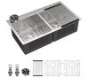 Dcolora 33 Inch 50/50 Double Bowl with Glass Rinser Topmount Kitchen Sink Drop In, 16 Gauge Brushed Stainless Steel Finish - Thumbnail 1