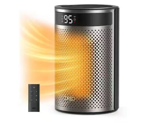 DREO 1500-Watt 9.84 in. Portable Ceramic Electric Convection Space Heater,3-Heat Levels,Thermostat,Remote,12H Timer in Silver - Lot 401JF