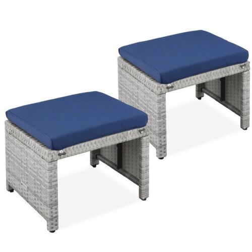 Set of 2 Multipurpose Wicker Ottomans w/ Removable Cushions, Steel Frame - Lot 523