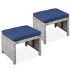Set of 2 Multipurpose Wicker Ottomans w/ Removable Cushions, Steel Frame - Thumbnail 1