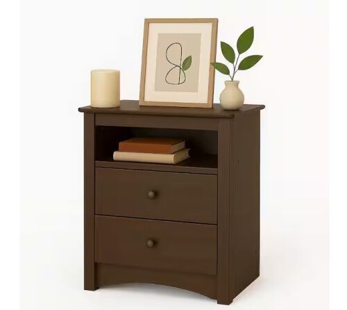 Fremont Espresso 2-Drawer 23.25 in.W Nightstand Side Table w/Open Shelf - Lot 601JF