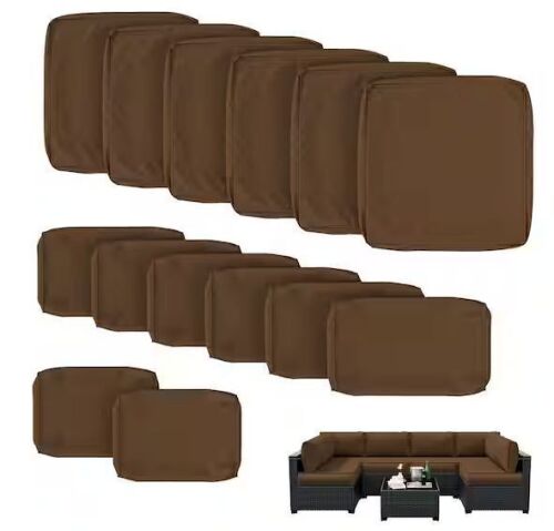 WNP 14-Pieces Patio Cushion Covers Replacement with Zipper for Sectional Sofa Set, Chocolate - Lot 607JF