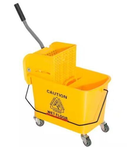 HOMCOM 5 Gal. Yellow Plastic Steel Janitor Mop Bucket with Down Press Wringer and Wheels - Lot 629JF