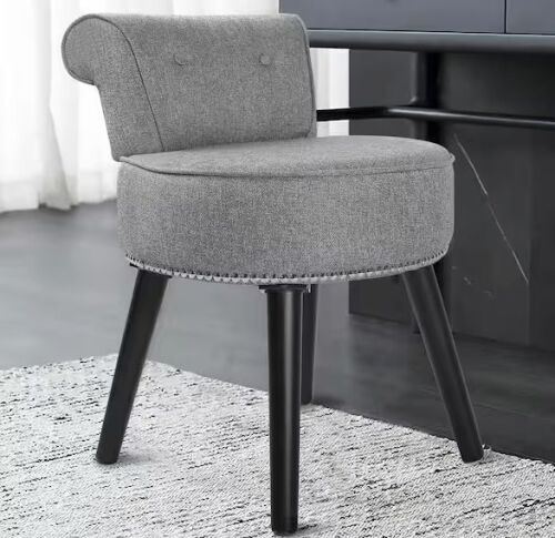 VEIKOUS 25.1 in. H Gray Makeup Vanity Upholstered Stool with Black Finished Wood Legs - Lot 710JF