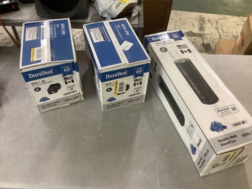 Lot of (2) DuraVent DVL Double Wall Stove Pipe 6in. Diameter 90° Double Wall Elbow & (1) DVL Double Wall Stove Pipe 6in. Diameter X 24in. Length - Lot 712JF