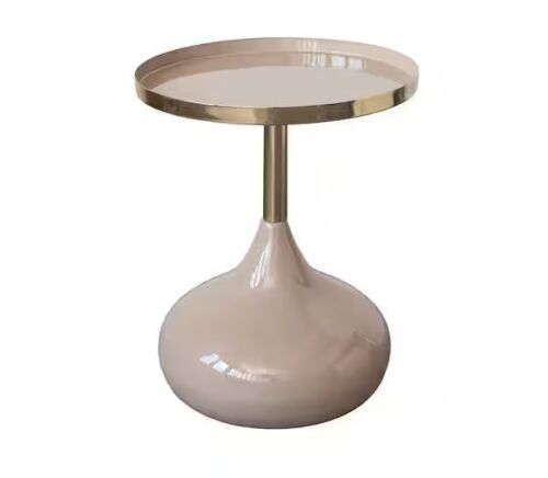 14 in. Taupe and Gold Finish Enameled Metal End Table with Tray Top - Lot 716JF