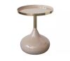 14 in. Taupe and Gold Finish Enameled Metal End Table with Tray Top - Thumbnail 1