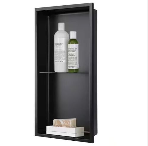 AKDY 12 in. W x 24 in. H x 4 in. D 18-Gauge Stainless Steel Double Shelf Bathroom Shower Wall Niche in Matte Black - Lot 730JF