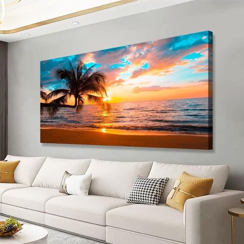 Beach Sunset Canvas Wall Art, 24" x 48" - Lot 344