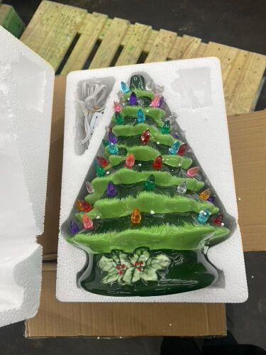 Pre-Lit Ceramic Tabletop Christmas Tree with Lights- 15in - Lot 340