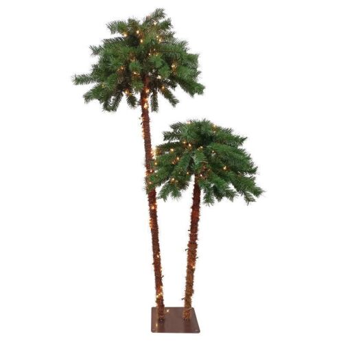Northlight Lighted Artificial Tropical Palm Tree Duo, 6', Clear Lights - Works Partially, Broken Bulb - Lot 114