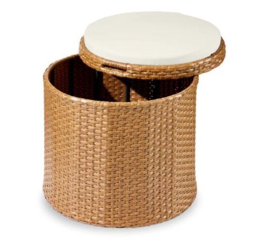 Round Wicker Ottoman, Multipurpose Furniture w/ Removable Cushion - Lot 512