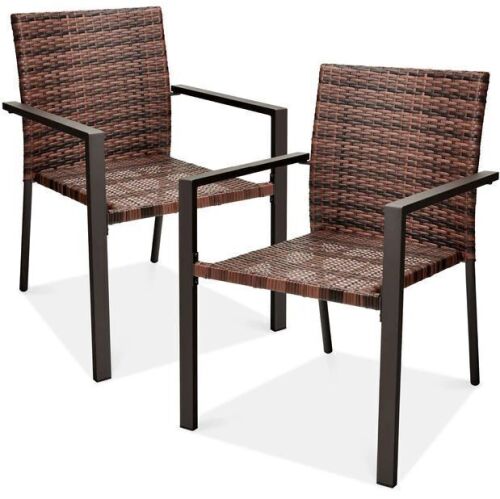 Set of 2 Stackable Wicker Chairs w/ Armrests, Steel Accent Furniture - Lot 115