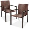 Set of 2 Stackable Wicker Chairs w/ Armrests, Steel Accent Furniture - Thumbnail 1