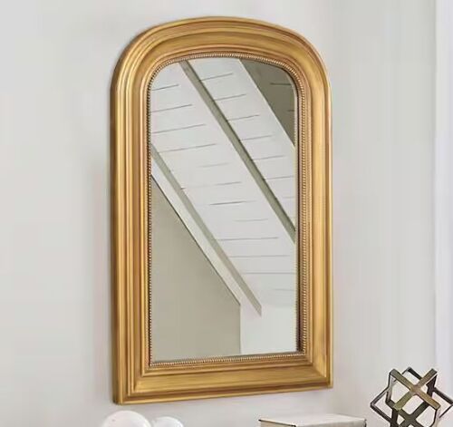 LuxHomez 23.6 in. W x 33.5 in. H Baroque Antique Brass Vintage Wooden Frame Arched Wall Mirror - Lot 430JF