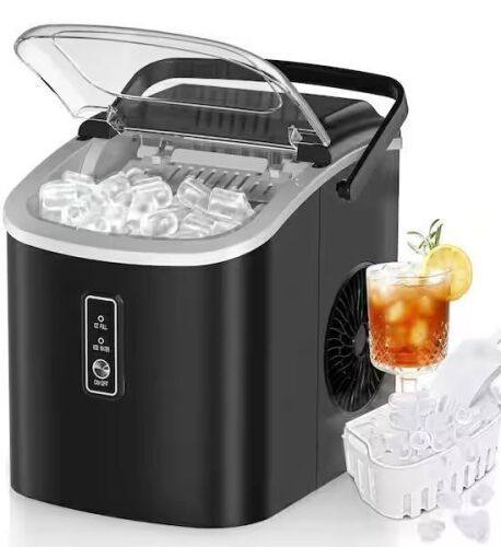 9.4 in. 26.5 lb. Bullet Ice Countertop Portable Ice Maker in Black with 9-Cubes/6Mins, Auto-Cleaning, Basket and Scoop - Lot 120JF
