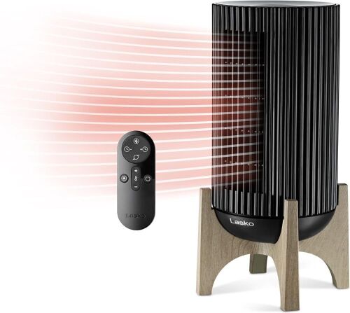 Lasko Artisan Series Oscillating Ceramic Space Heater w/ Thermostat, Timer, 2 Heat Settings, Remote Control, 15.5”, Black, 1500W - Lot 403JF