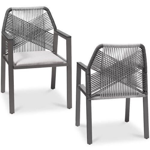 Set of 2 Indoor/Outdoor Aluminum Dining Chairs with Arms All-Weather Rope - Lot 323
