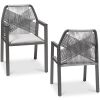 Set of 2 Indoor/Outdoor Aluminum Dining Chairs with Arms All-Weather Rope - Thumbnail 1