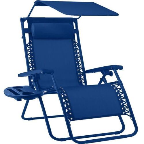 Folding Zero Gravity Recliner Patio Lounge Chair w/ Canopy, Side Tray - Lot 224