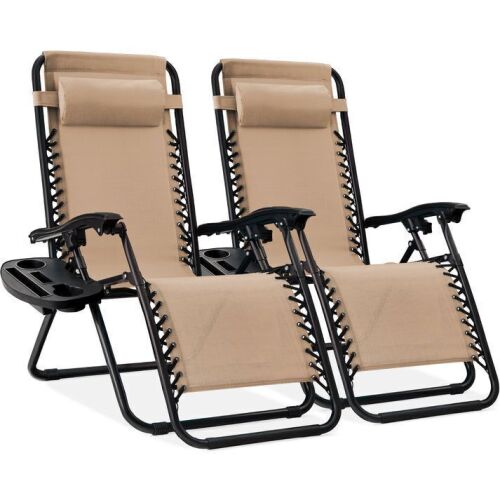 Set of 2 Adjustable Zero Gravity Patio Chair Recliners w/ Cup Holders - Lot 226